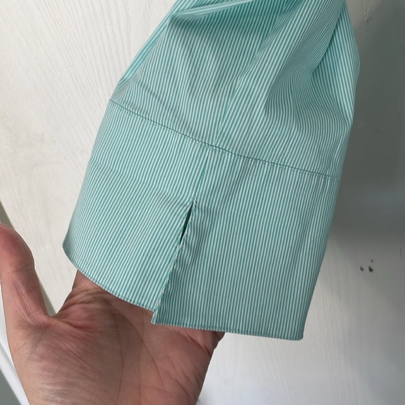 Lafayette 148 New York NWOT Striped Blue/White Ruffled Button Down Size 10 - Picture 4 of 8